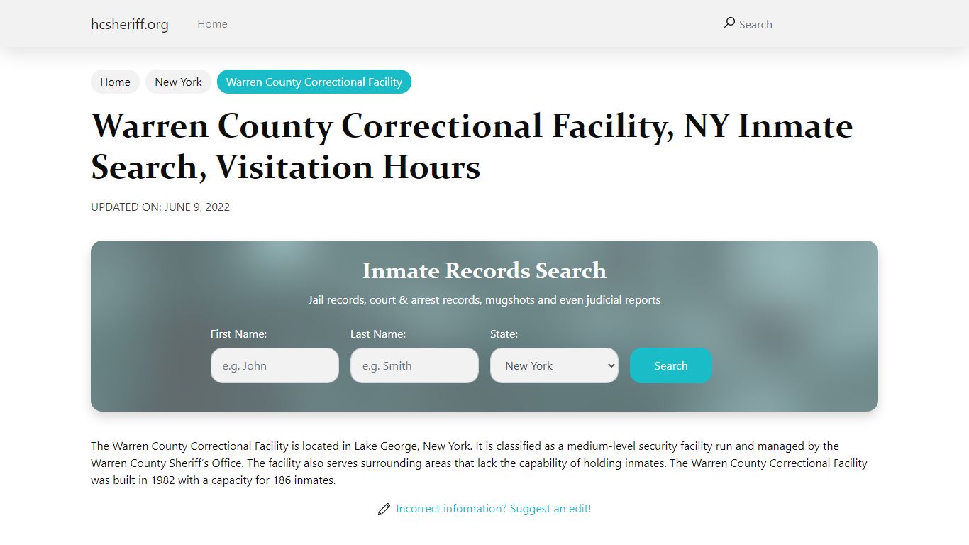 Warren County Correctional Facility, NY Inmate Search ...