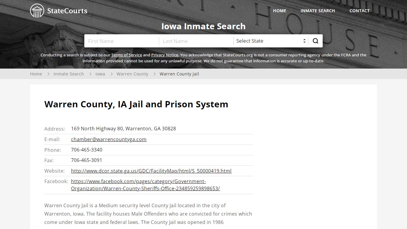 Warren County Jail Inmate Records Search, Iowa - StateCourts